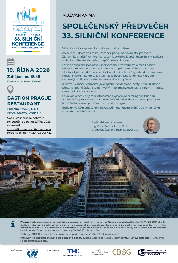 Pozvánka na společenský předvečer 33. Silniční konference